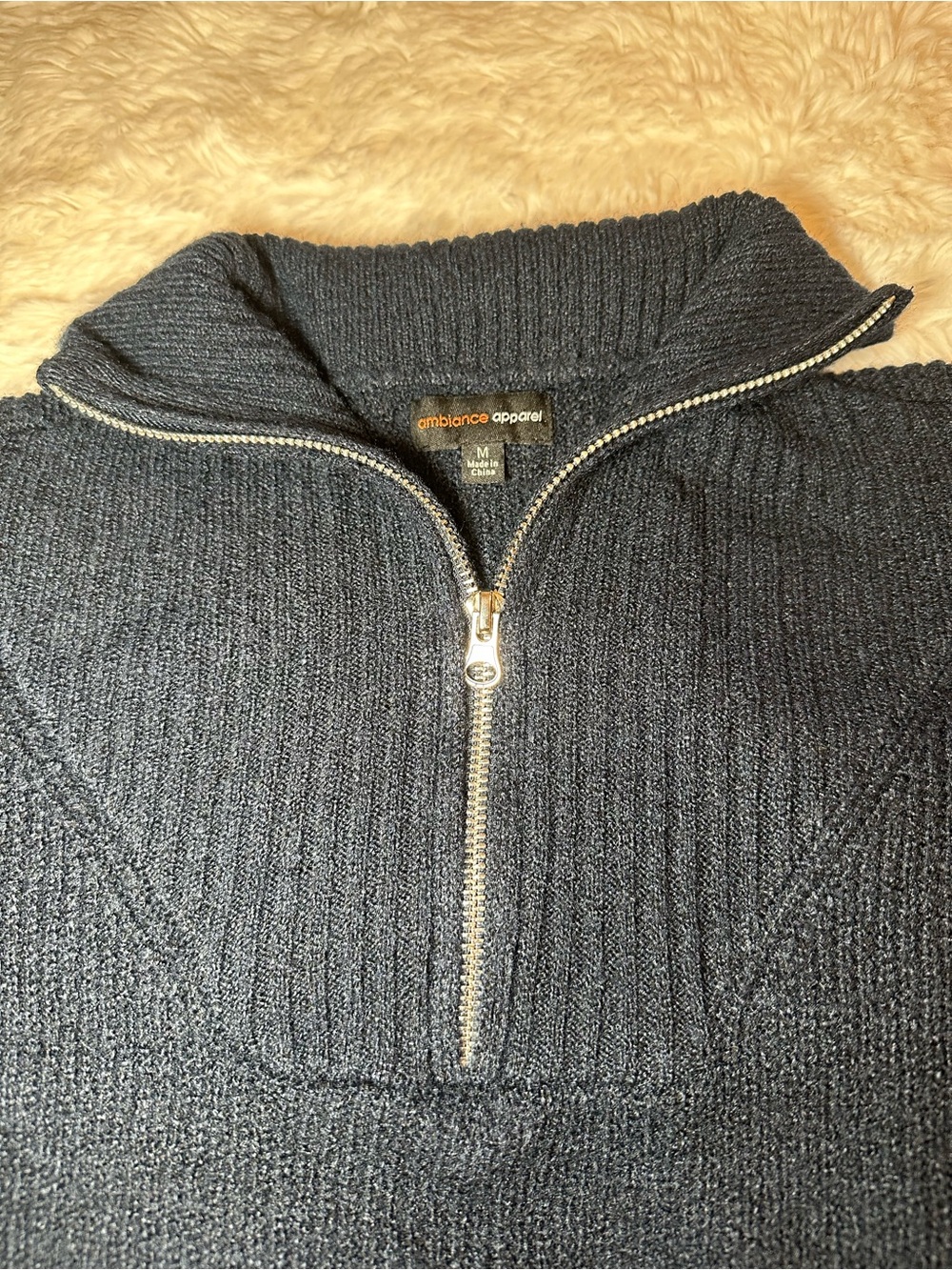 Ambiance Apparel Navy Ribbed Quarter Zip Mock Neck Sweater M - Picture 5 of 9